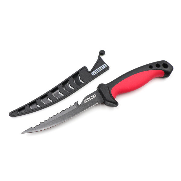 Нож разделочный "СЛЕДОПЫТ" филейный, прорезиненная ручка, дл. клинка 125 мм, черный, в чехле