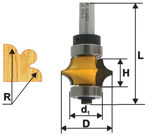 Фреза кром фигурная ф25,4х13мм R4,8мм хв 8мм (46426)
