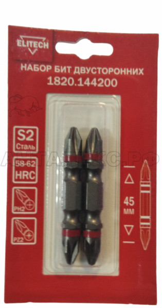 Биты двусторонние,PH2-PZ2,45мм,сталь S2,ELITECH блистер 2шт 1820.144200