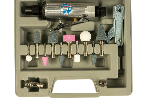 Шлифмашина прямая пневм, 6,3 бар, 100л/мин, 25000об/мин, 0,88кг + набор насадок