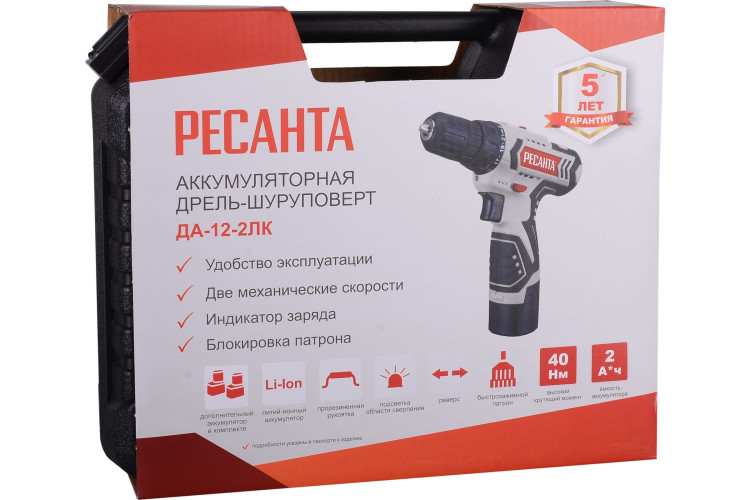 Аккумуляторная дрель-шуруповерт Ресанта ДА-12-2ЛК