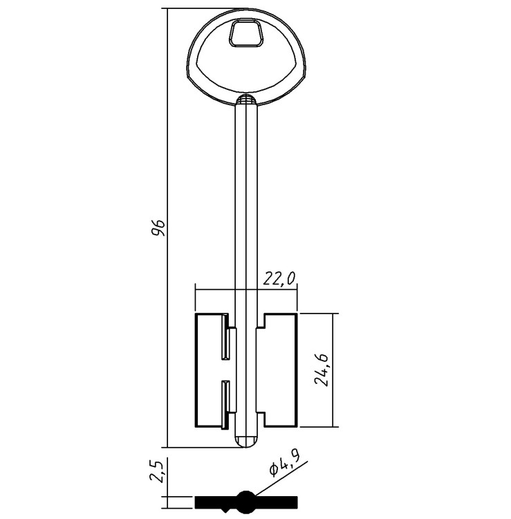 Заготовка для ключа ГАРД-7 (96х24.6х22)