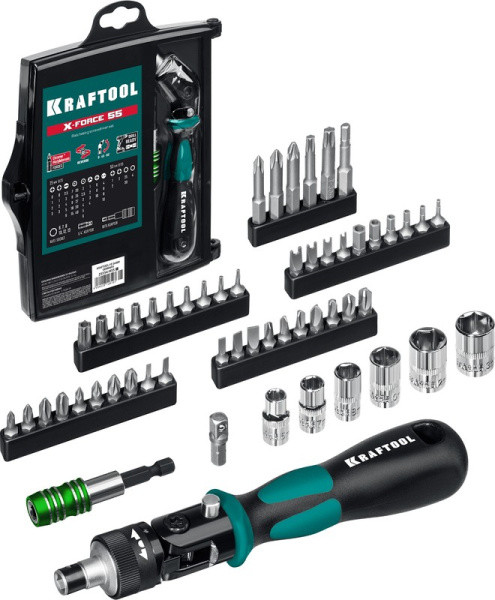 KRAFTOOL Expert-55, 55 предм., реверсивная отвертка с насадками