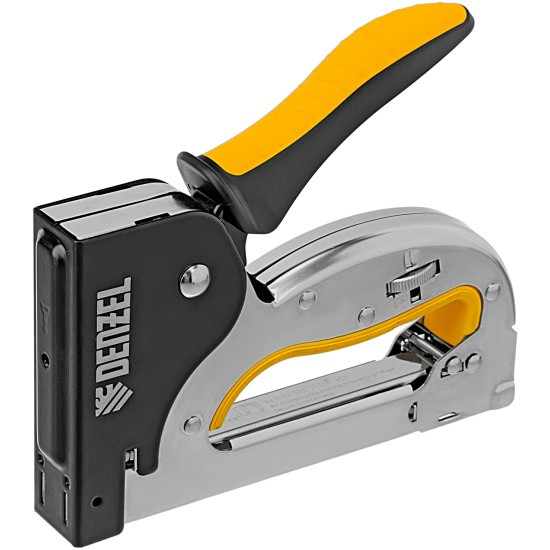 Скобозабиватель, скоба тип 53 4-14мм, плавная регулировка силы удара, 2К рукоятка