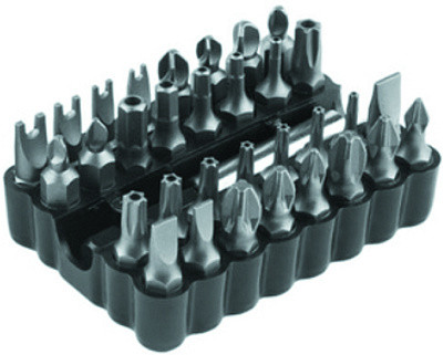 Набор кованных специальных бит, сталь Cr-V, 25мм, 33 предмета: PH 1,2,3; PZ 1,2,3; TX hole 7,8,9,10 ELITECH 1820.171300