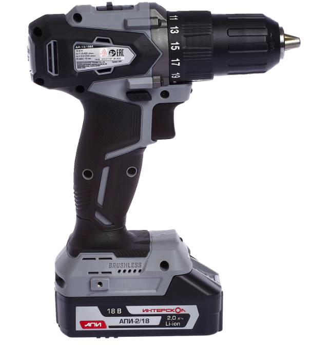 Аккумуляторная дрель-шуруповерт Интерскол ДА-13/18ВК 45 Li-ion Апи бесщеточная