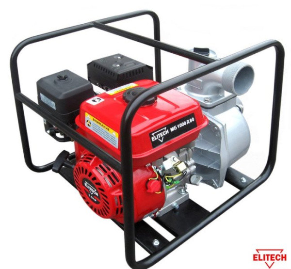 Мотопомпа дизельная Elitech МД1100Д80Г 4-х тактн. 5,5л.с, 4,0кВт, 1100л/мин, гряз(27мм),Н 27м,Н всас.8м,бак 3,5л, ф80мм,59кг