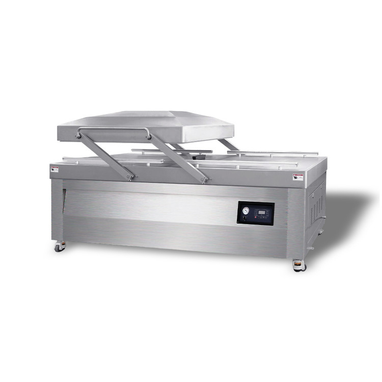Напольная двухкамерная вакуум-упаковочная машина HVC-1100S/2B (нерж., газ, ОБРЕЗКА, автоподъем крыш)