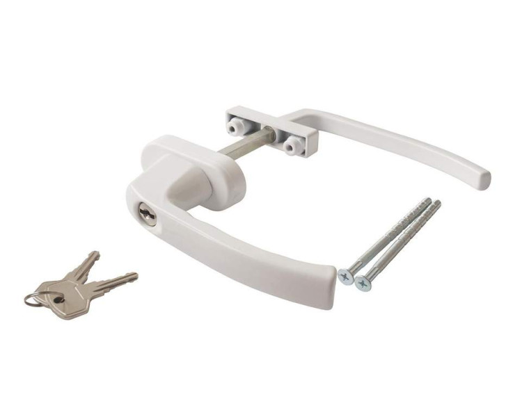 Ручка на пластиковую дверь (Белая) двухсторонняя АССИМЕТРИЧНАЯ С КЛЮЧОМ (0033)