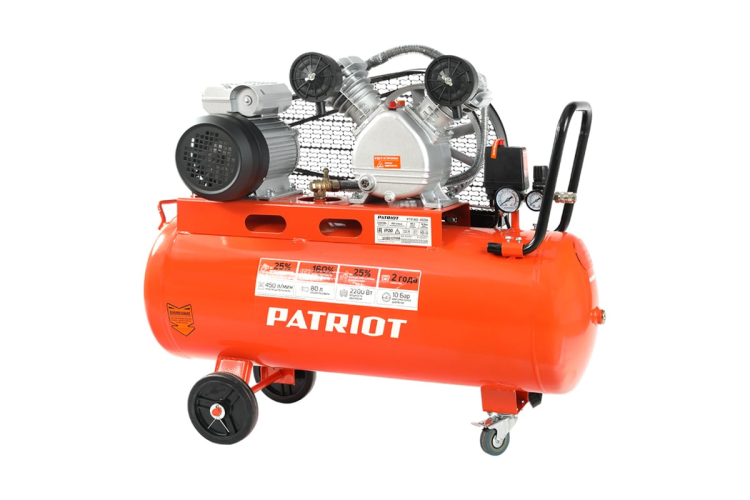 Компрессор Patriot Expert поршневой ременной PTR 80-450A, 450 л/мин, быстросъемный 1/4" + "елочка"