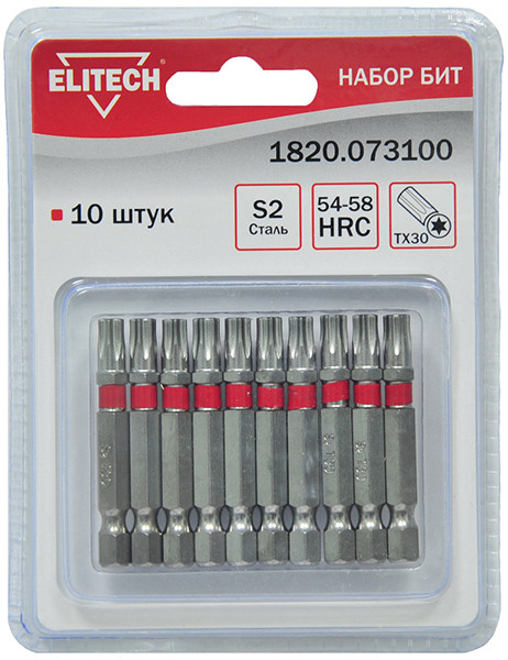 Набор бит TORX30 x 50мм.сталь S2, блистер10шт . Elitech