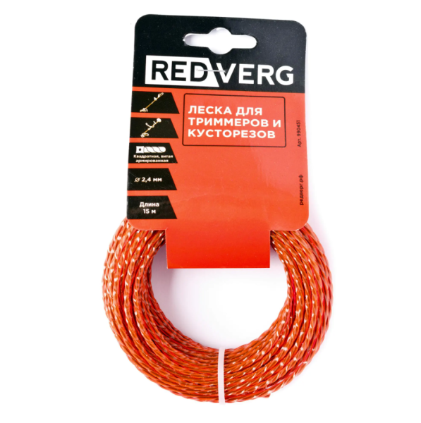 Леска 2,4мм, 15м, без кассеты, для газонокосилки, КВАДРАТ ВИТОЙ